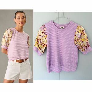 PORRIDGE x ANTHROPOLOGIE Puff-sleeve Pullover Top in Lavender Multi